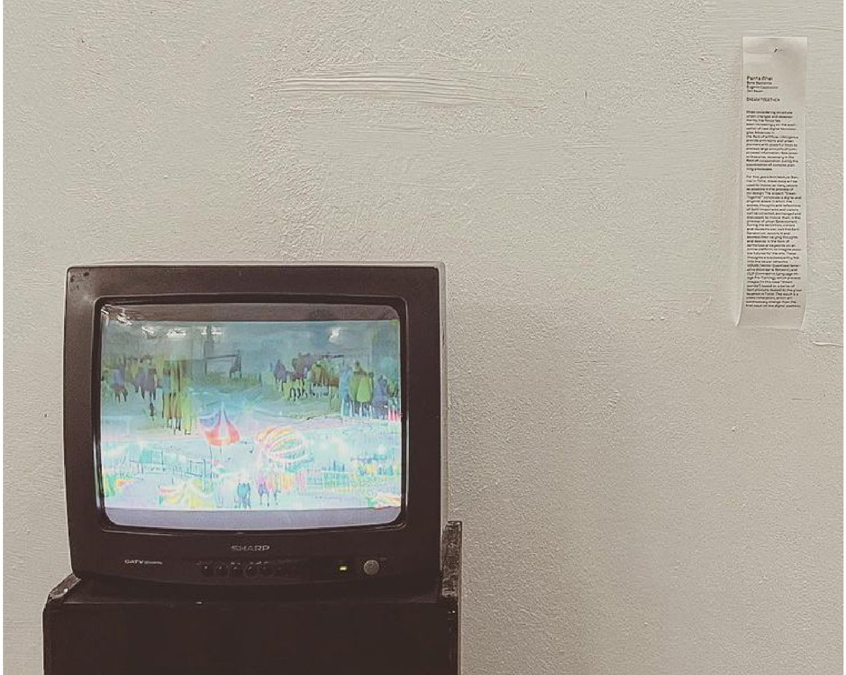 CRT television showing generated dreams at the biennial