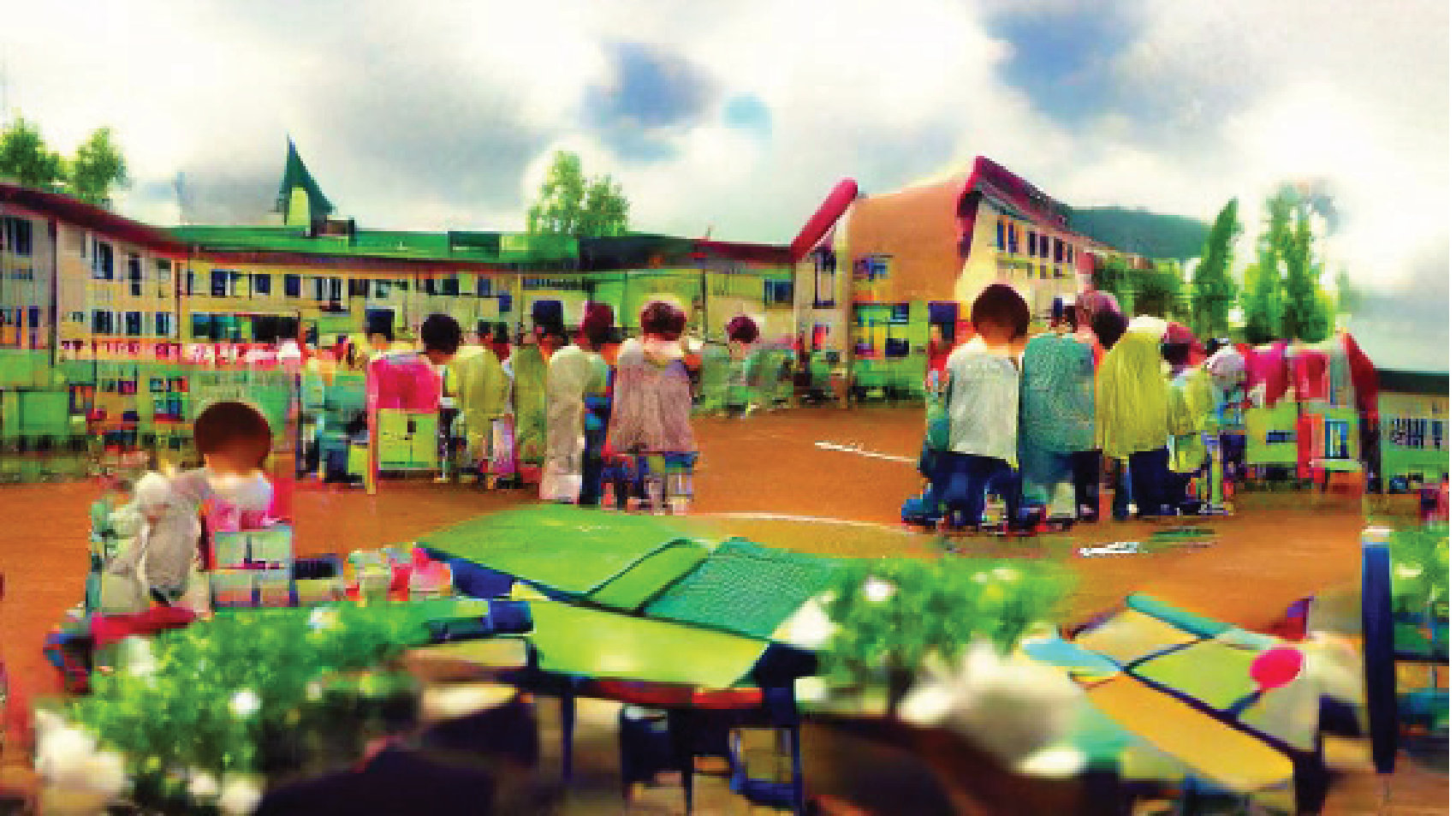 Generated image: playground with colourful structures