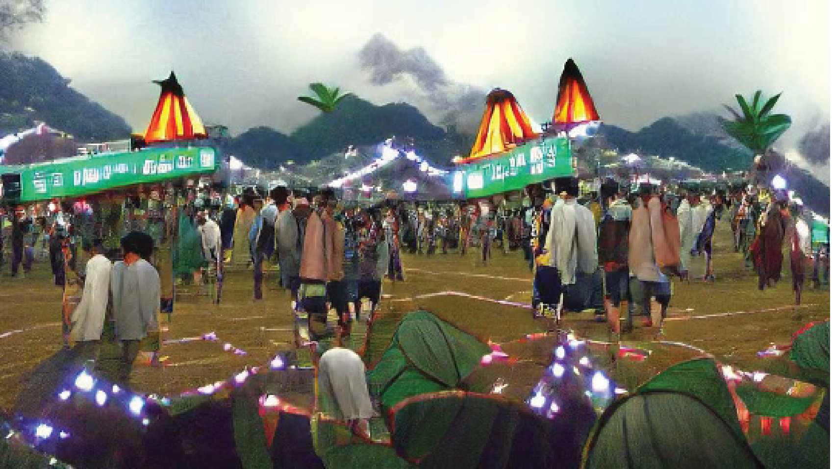 Generated image: festival tents in the mountains