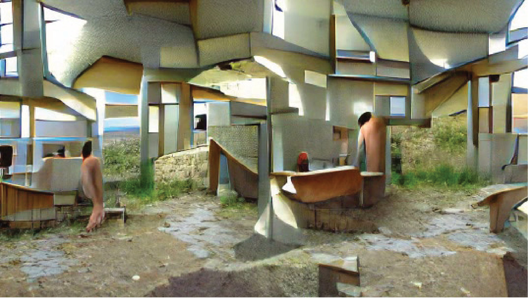Generated image: interior with figures and openings