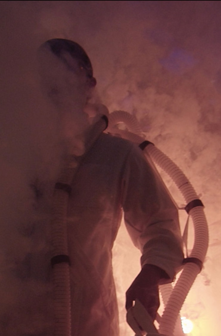 Fog suit with tubes, close-up