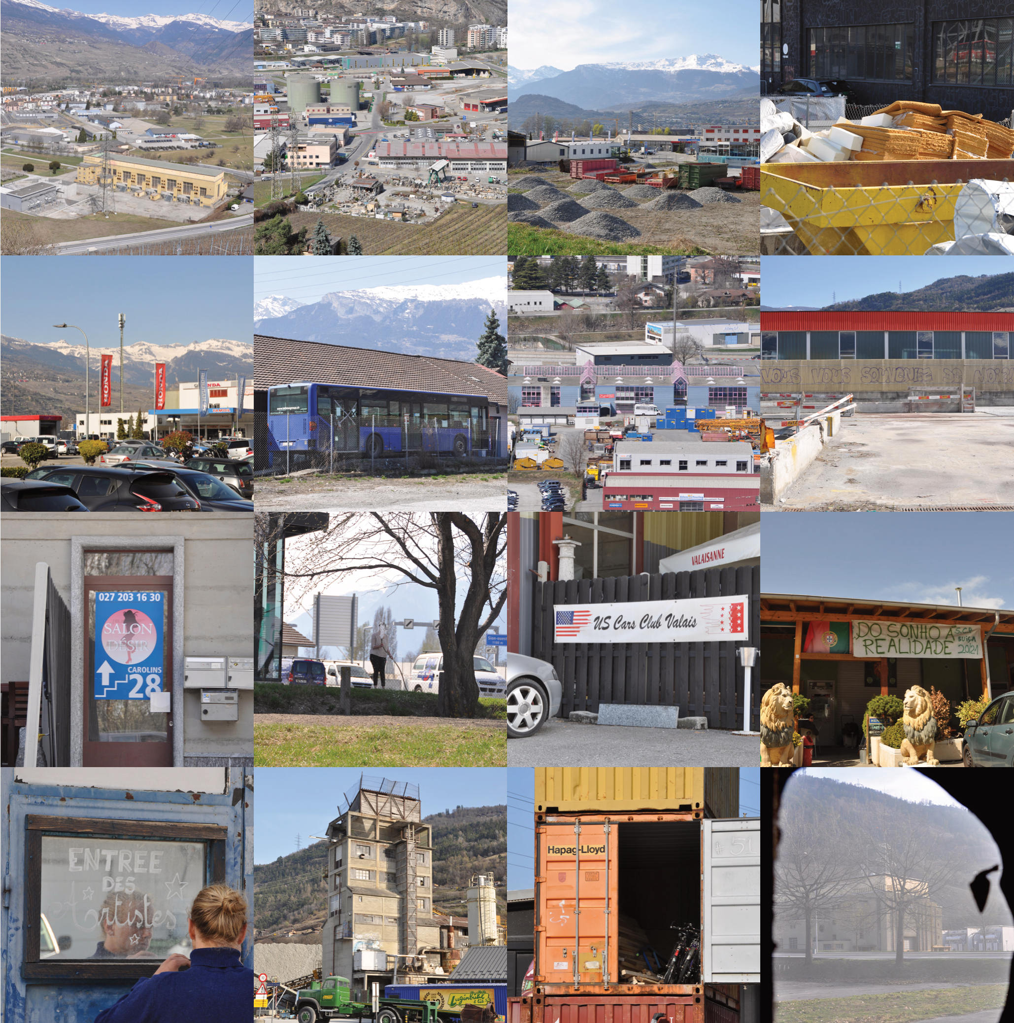 Grid of site photographs documenting the Chandoline terrain vague