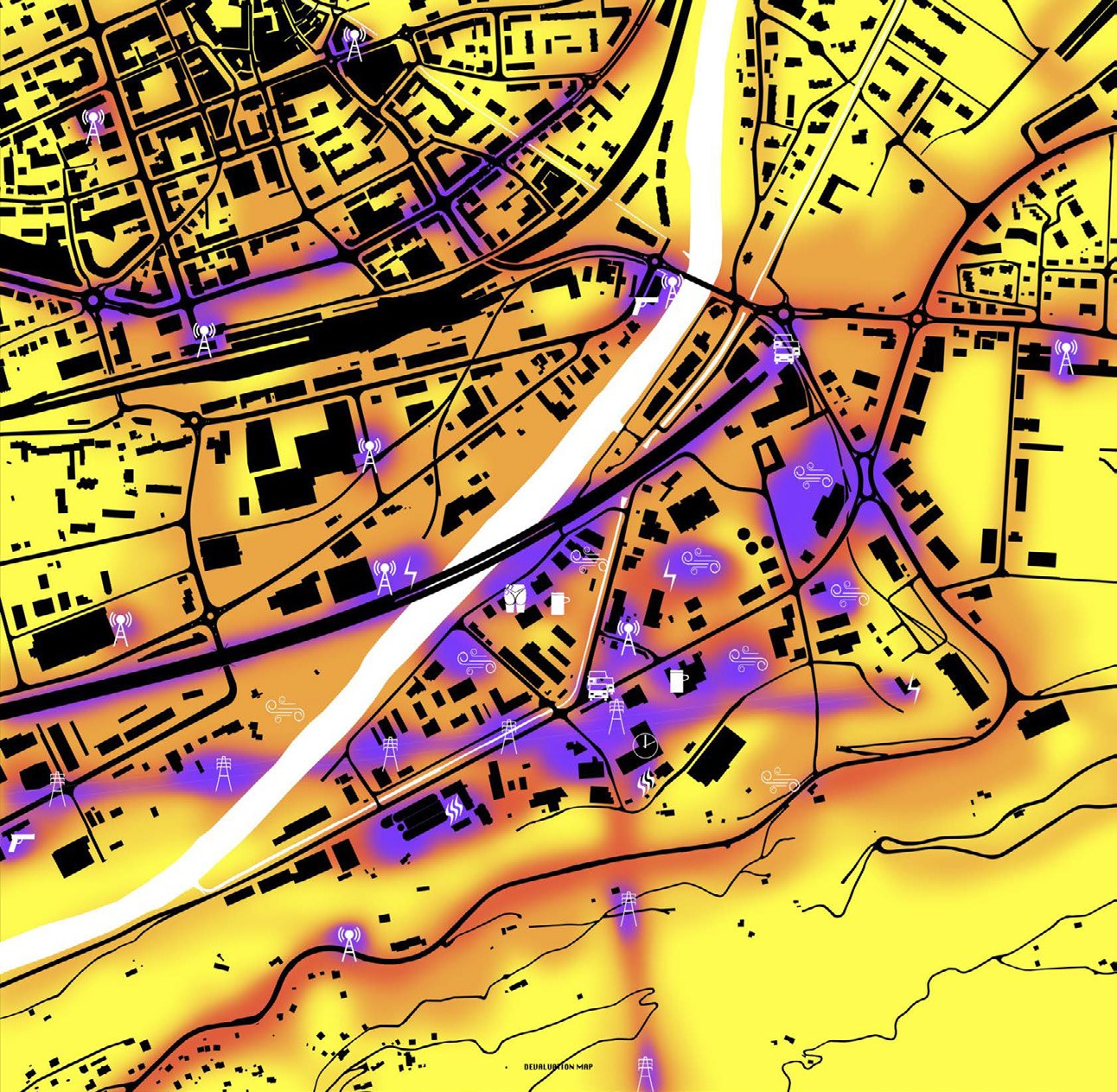 Devaluation heat map of Sion showing undesirable infrastructure