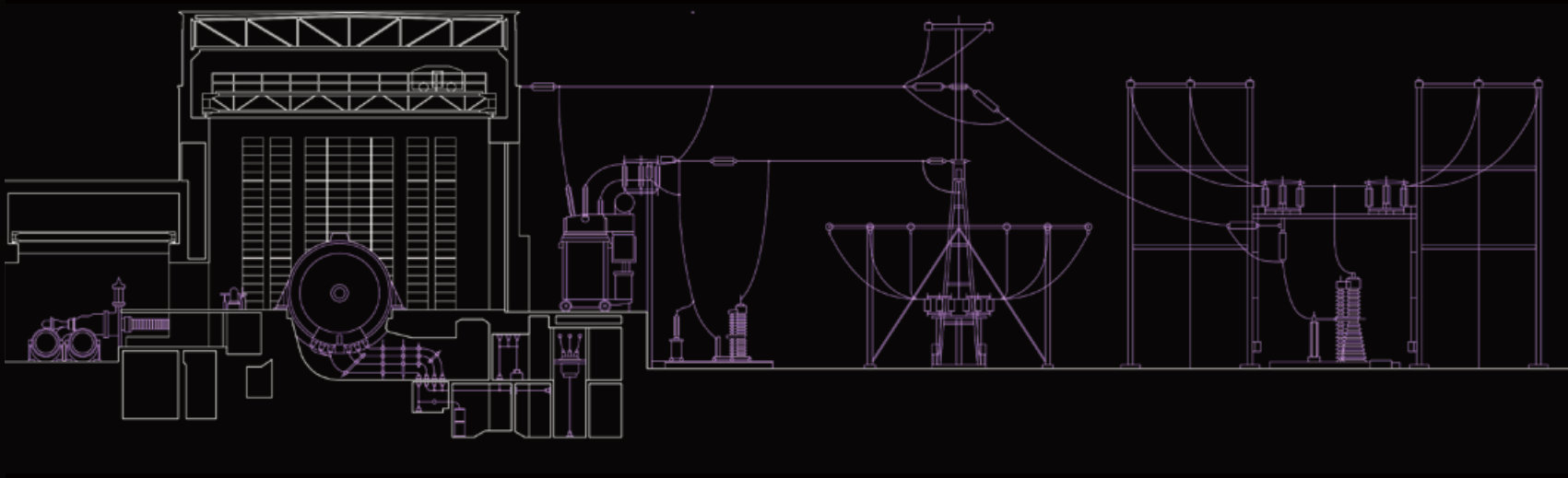 Section drawing of the plant with its five generators