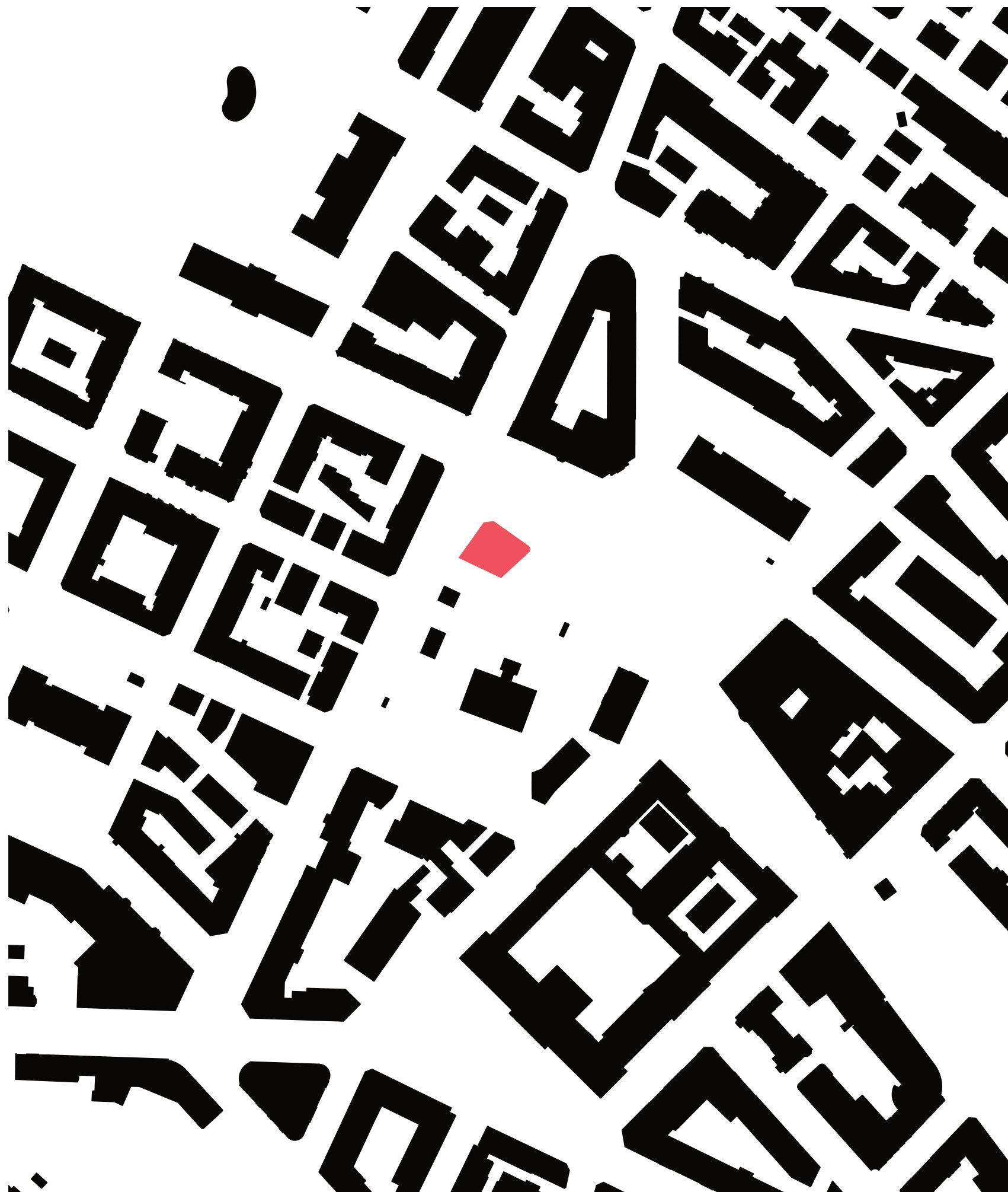 Figure-ground plan of Zürich with the Kanzleiareal site marked in red